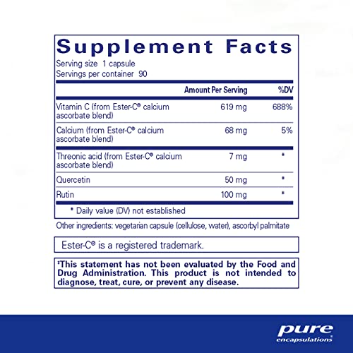 Pure Encapsulations Ester-C & Flavonoids - Vitamin C Supplement for Antioxidants - Immune & Vascular Support* with Calcium & Rutin - Gentle on Digestion - Vegan & Non-GMO - 90 Capsules