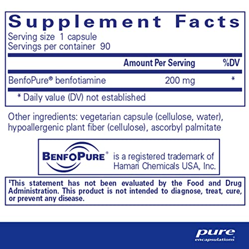 Pure Encapsulations BenfoMax 90's - 200 mg de benfotiamina - Suplemento de tiamina y vitamina B1 - Favorece la salud del corazón y el metabolismo - Vegano y sin OGM - 90 cápsulas