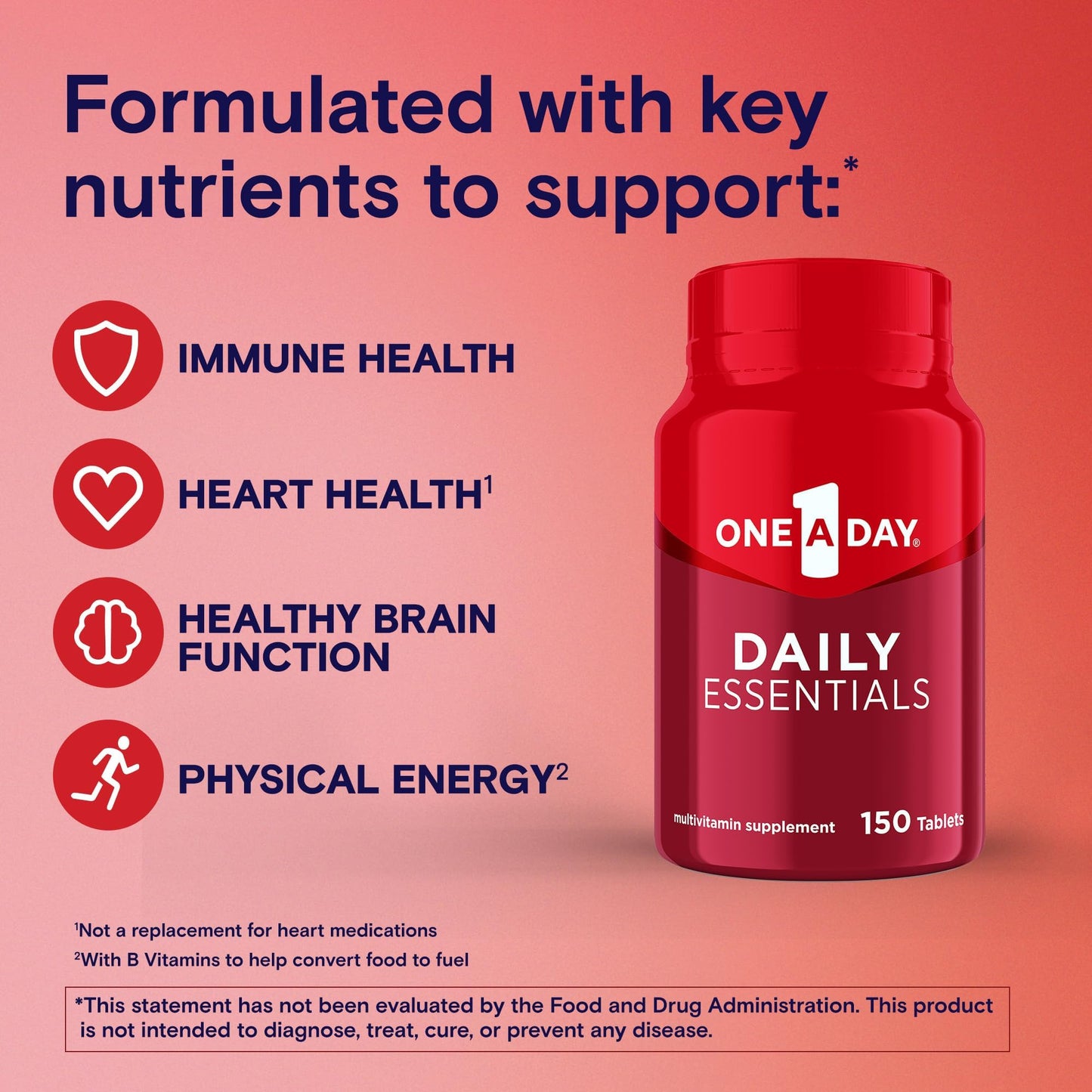 One-A-Day Daily Essentials, Multivitamin for Women & Men, Supports Healthy Brain and Muscle Function and Immune Health, Adult Multivitamin with Vitamin D, Vitamin B12, and Vitamin E, 150 Count