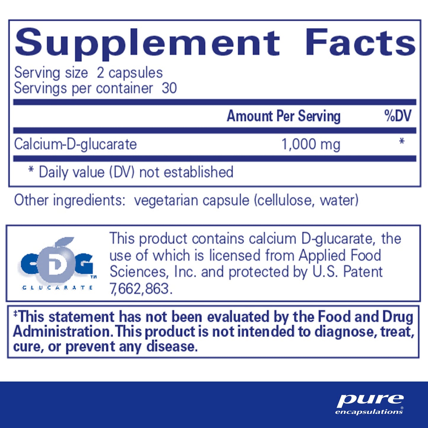 D-glucarato de calcio de Pure Encapsulations | Suplemento para apoyar la salud celular en el hígado, los pulmones, los senos y el colon* | 60 cápsulas