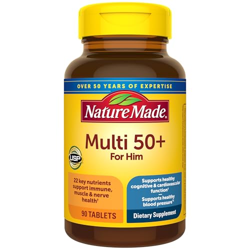 Nature Made Multivitamin For Him 50+, Multivitamines pour hommes pour un soutien nutritionnel quotidien, Multivitamines pour hommes, 90 comprimés, approvisionnement pour 90 jours