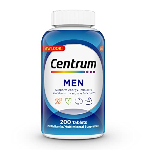 Centrum Multivitamin for Men, suplemento multivitamínico y multimineral con vitamina D3, vitaminas B y antioxidantes, sin gluten, ingredientes sin OGM, 200 unidades