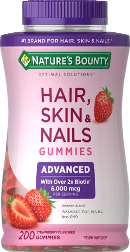 Nature's Bounty Optimal Solutions Advanced Cheveux, Peau, Ongles, 2X Biotine, 200 Gummies à la Fraise