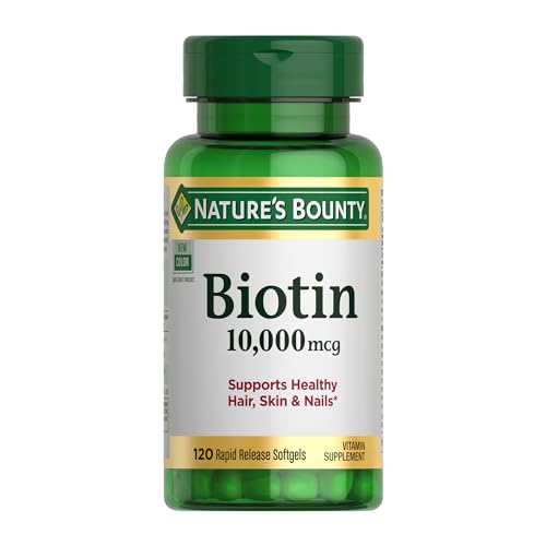 Nature's Bounty Biotine, favorise la santé des cheveux, de la peau et des ongles, 10 000 mcg, gélules à libération rapide, 120 unités