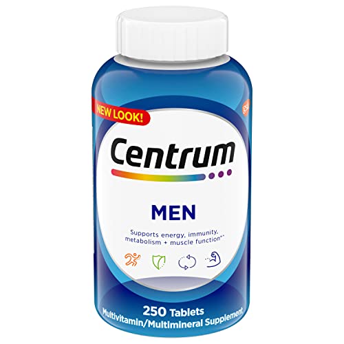 Centrum Multivitamin for Men, suplemento multivitamínico y multimineral con vitamina D3, vitaminas B y antioxidantes, sin gluten, ingredientes sin OGM, 250 unidades