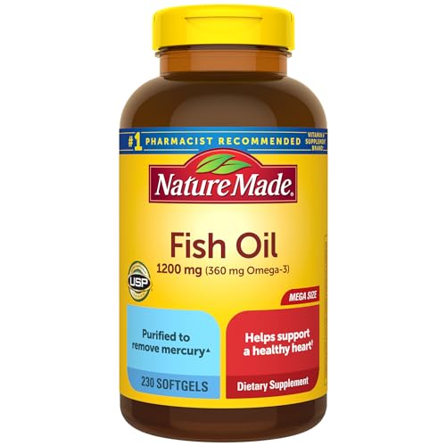 Nature Made Fish Oil 1200 mg Softgels, Fish Oil Supplements, Omega 3 Fish Oil for Healthy Heart Support, Omega 3 Supplement with 230 Softgels, 115 Day Supply