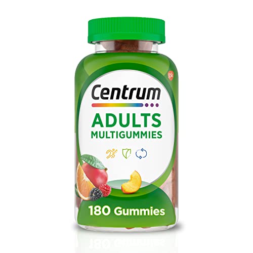 Centrum MultiGummies Gomitas multivitamínicas para adultos, suplemento multivitamínico/multimineral con vitaminas D, B y E, sabor a frutas variadas, 180 unidades