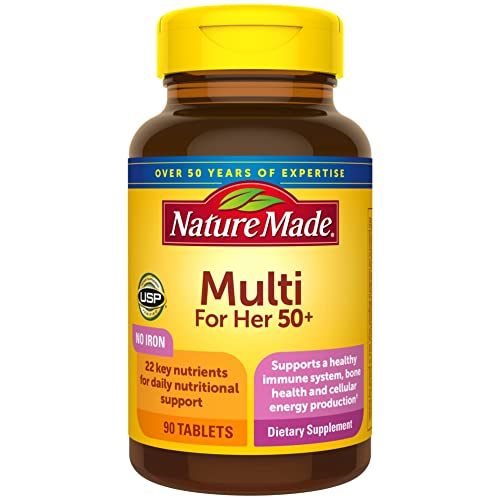 Nature Made Multivitamines pour femmes de 50 ans et plus sans fer, multivitamines pour femmes pour un soutien nutritionnel quotidien, multivitamines pour femmes, 90 comprimés, approvisionnement pour 90 jours