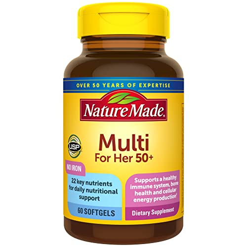 Nature Made Multivitamines pour femmes de 50 ans et plus sans fer, multivitamines pour femmes pour un soutien nutritionnel quotidien, multivitamines pour femmes, 60 gélules, approvisionnement pour 60 jours