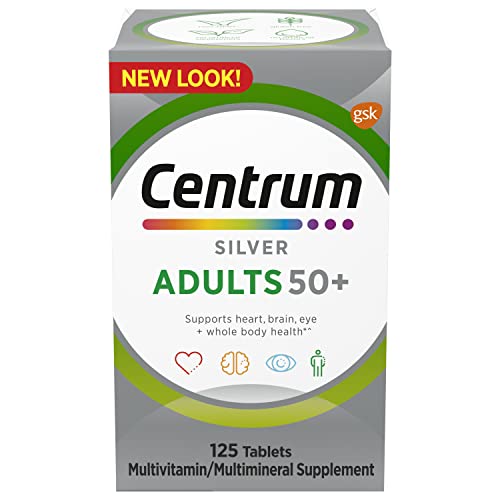 Centrum Silver Multivitamin para adultos mayores de 50 años, suplemento multivitamínico y multimineral, vitamina D3, vitaminas B, sin gluten, ingredientes sin OGM, favorece la memoria y la cognición en adultos mayores, 125 unidades