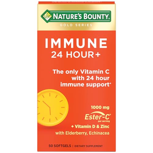 Nature's Bounty Immune 24 Hour +, The only Vitamin C with 24 Hour Immune Support from Ester C, Rapid Release Softgels, 50 Count