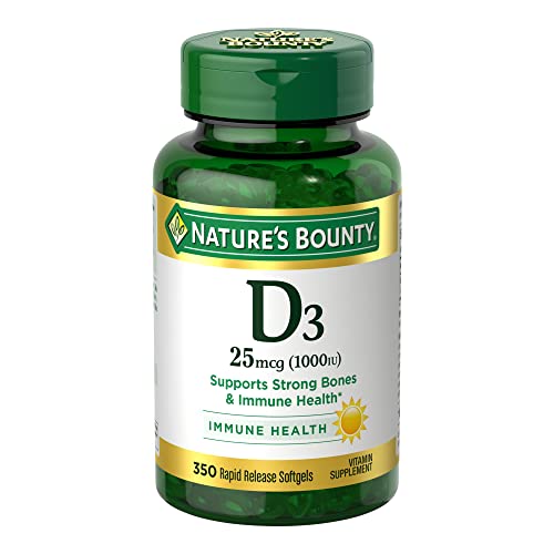 Nature's Bounty Vitamine D3 1000 UI Softgels, Soutien immunitaire, Favorise la santé des os, 350 unités