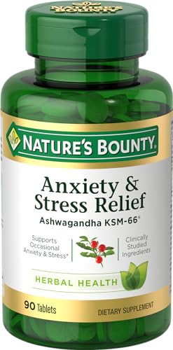 Nature's Bounty Stress Relief, Ashwagandha KSM-66, Supports Occasional Stress Relief, Dietary Supplement, Tablets, 90 Ct