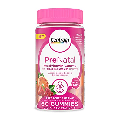 Gomitas multivitamínicas prenatales Centrum con DHA y ácido fólico, sabores de frutos rojos y naranja, 60 unidades, suministro para 30 días