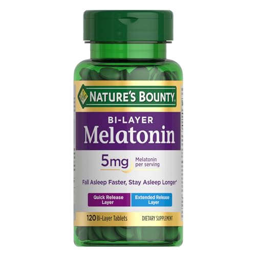 Nature's Bounty Mélatonine 5 mg à double spectre, complément de sommeil 100 % sans médicament, libération rapide et libération prolongée, favorise la relaxation et la santé du sommeil, 120 comprimés bicouches