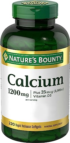 Nature's Bounty Calcium 1200 mg avec vitamine D3, santé osseuse et soutien immunitaire, 1000 UI, 220 gélules