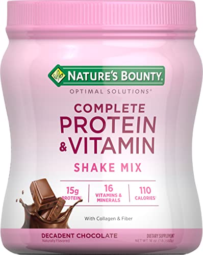 Mélange complet de protéines et de vitamines Nature's Bounty avec collagène et fibres, contient de la vitamine C pour la santé immunitaire, saveur de chocolat décadent, 1 lb