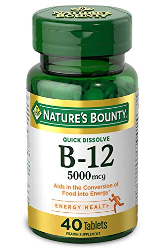 Nature's Bounty Vitamine B12, supplément vitaminique à dissolution rapide, favorise le métabolisme énergétique et la santé du système nerveux, 5000 mcg, 40 comprimés