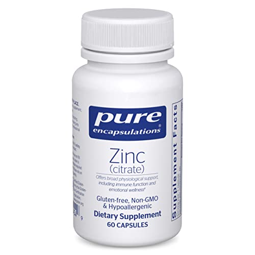 Zinc (citrato) de Pure Encapsulations: para el sistema inmunológico, el desarrollo de tejidos y el metabolismo* - Suplemento mineral con enzimas - Zinc de alta absorción - Vegano y sin OGM - 60 cápsulas