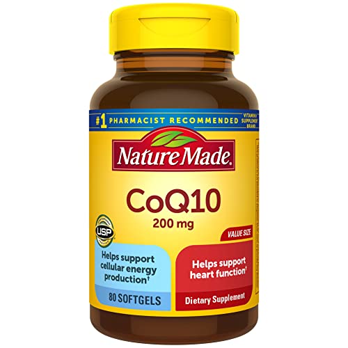 Nature Made CoQ10 200 mg, complément alimentaire pour le soutien de la santé cardiaque, 80 gélules, approvisionnement pour 80 jours