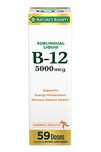 Nature's Bounty Vitamine B12 5000 Mcg Liquide sublingual, Santé cardiovasculaire et soutien énergétique cellulaire, 2 Fl Oz (1 unité)