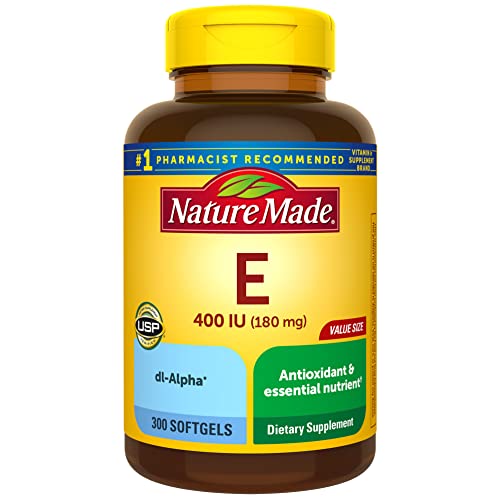 Nature Made Vitamine E 180 mg (400 UI) dl-Alpha, complément alimentaire pour le soutien antioxydant, 300 gélules, approvisionnement de 300 jours