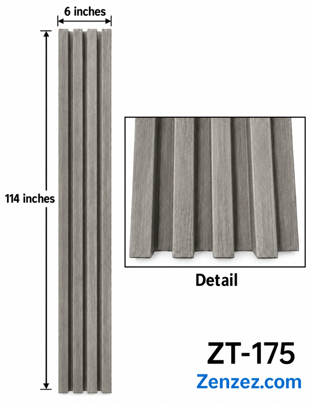 WALL PVC PANEL SLAT 6X114 INCHES = 6 INCHES X 9.5 FEET INTERIOR USE MODEL ZT-175