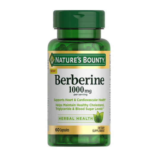 Nature's Bounty 1000mg Berberine Herbal Health Capsules Support Heart and Cardiovascular Health, Help Maintain Healthy Cholesterol, Triglyceride, and Blood Sugar Levels, 60 Capsules