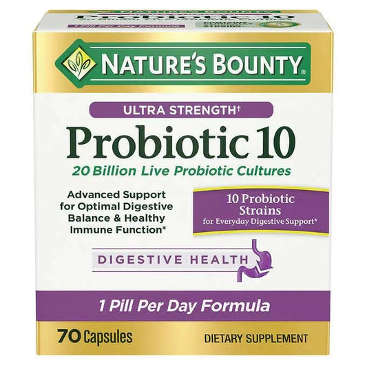 Paquete de 10, 70 cápsulas de probióticos de máxima potencia s-Bounty de Nature: vitaminas, minerales y suplementos dietéticos que favorecen el equilibrio digestivo