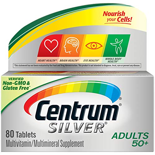 Tabletas de suplemento multivitamínico y multimineral Centrum Silver para adultos (80 unidades), vitamina D3, mayores de 50 años