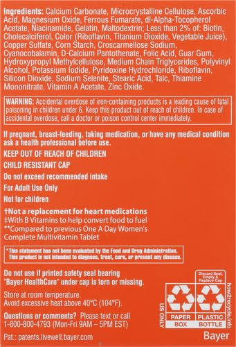 One A Day Women’s Multivitamin, Supplement with Vitamin A, Vitamin C, Vitamin D, Vitamin E and Zinc for Immune Health Support, B12, Biotin, Calcium & More, Tablet, 100 count