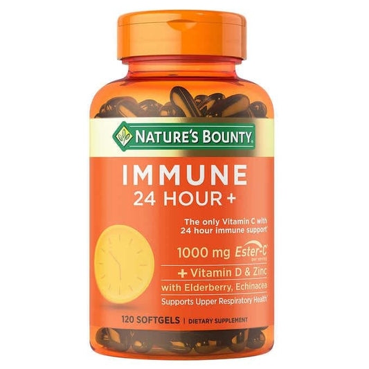 LONG GLACIER Nature S Bounty 24 horas de apoyo inmunológico diario, vitamina C con zinc y vitamina D, 120 cápsulas blandas