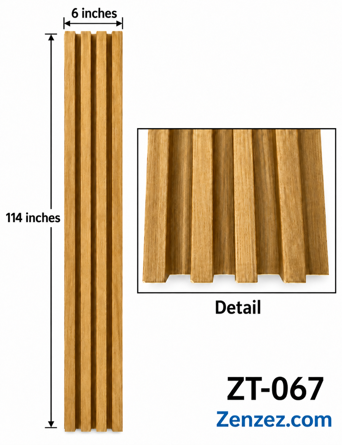 WALL PVC PANEL SLAT 6X114 INCHES = 6 INCHES X 9.5 FEET INTERIOR USE MODEL ZT-067