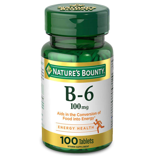 Nature's Bounty Vitamine B6, Soutient le métabolisme énergétique et la santé du système nerveux, 100 mg, comprimés, 100 unités