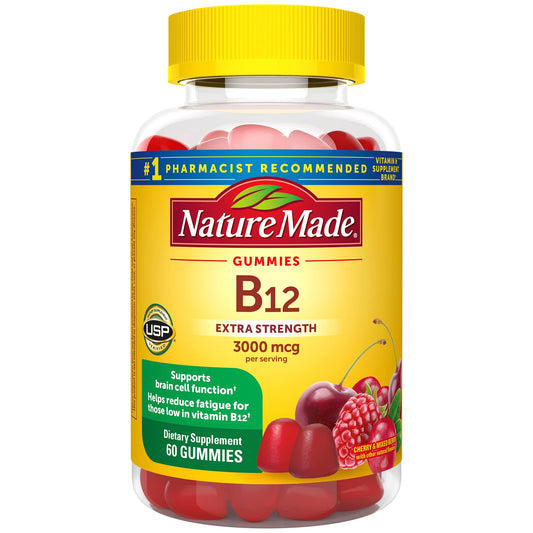 Nature Made Extra Strength Vitamin B12 Gummies, 3000 mcg per serving, B12 Vitamin Supplement for Energy Metabolism Support, 60 Gummy Vitamins, 30 Day Supply