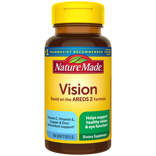 Nature Made Vision Based on the AREDS 2 Formula, Eye Vitamins with Lutein & Zeaxanthin, Vitamin C, Vitamin E, Zinc and Copper for Healthy Vision and Eye Function Support, 60 Softgels, 30 Day Supply