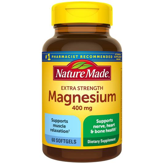 Nature Made Oxyde de magnésium extra fort 400 mg, supplément de magnésium pour le soutien des muscles, des nerfs, des os et du cœur, 60 gélules, approvisionnement pour 60 jours