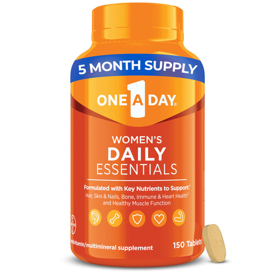 One-A-Day Multivitamin for Women Daily Essentials, Vitamins for Women to Support Hair, Skin & Nails, Immune Health, Multivitamin for Women with Zinc, Folic Acid & B Vitamins, 150 Count