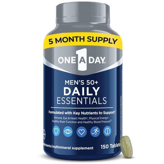 One-A-Day Men's Multivitamin 50+ Daily Essentials | Multivitamin for Men 50 Plus Supports Immune Health, Healthy Brain Function & Physical Energy | Vitamins for Men with Vitamin C & Zinc, 150 Count