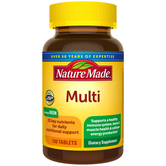 Comprimés multivitaminés Nature Made avec fer, multivitamines pour femmes et hommes pour un soutien nutritionnel quotidien, 130 comprimés, approvisionnement pour 130 jours