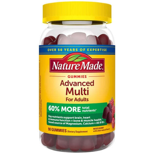 Nature Made Advanced Multivitamin Gummies for Adults with Magnesium Citrate, Calcium & All 8 B Vitamins, Daily Nutritional Support, 90 Gummies, 30 Day Supply