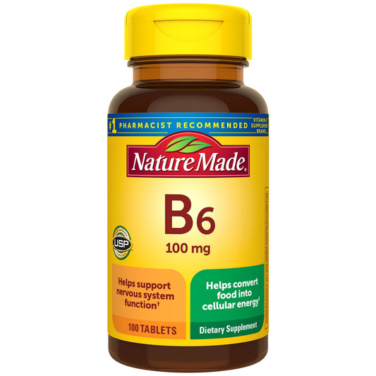 Nature Made Vitamin B6 100 mg, B6 Vitamins for Energy Metabolism Support, 100 Tablets, 100 Day Supply