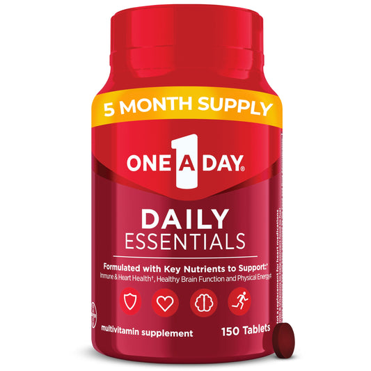 One-A-Day Daily Essentials, Multivitamin for Women & Men, Supports Healthy Brain and Muscle Function and Immune Health, Adult Multivitamin with Vitamin D, Vitamin B12, and Vitamin E, 150 Count