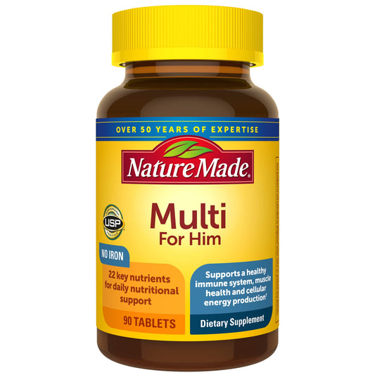 Nature Made Multivitamines pour lui sans fer, multivitamines pour hommes pour un soutien nutritionnel quotidien, multivitamines pour hommes, 90 comprimés, approvisionnement pour 90 jours