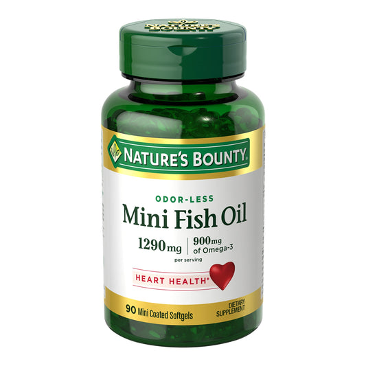 Mini gélules molles d'huile de poisson Nature's Bounty 1290 mg, oméga-3, favorise la santé cardiaque, sans odeur, 90 mini gélules molles enrobées