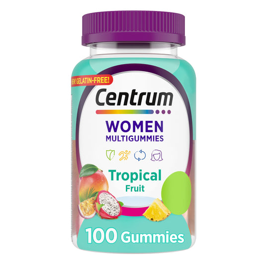 Gomitas multivitamínicas Centrum para mujeres, sabores de frutas tropicales elaboradas con sabores naturales, 100 unidades, suministro para 50 días