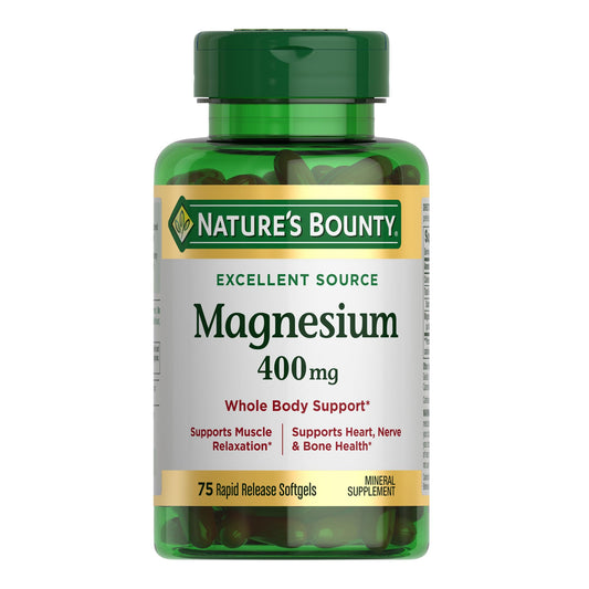 Nature's Bounty Magnesium, Soutien pour tout le corps, Soutient la santé du cœur, des nerfs et des os. 400 mg, 75 gélules