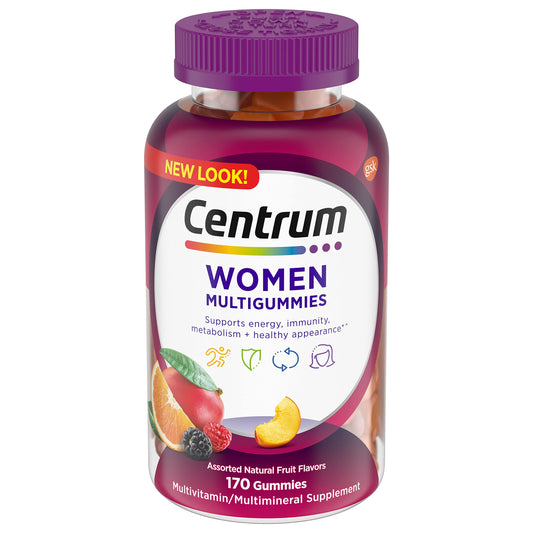 Centrum MultiGummies Gomitas multivitamínicas para mujeres, suplemento multivitamínico/multimineral con vitamina D3, vitaminas B y antioxidantes, sabor a frutas variadas, 170 unidades