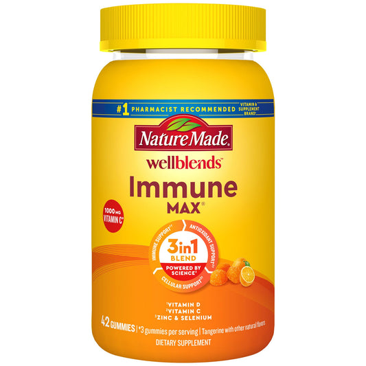 Gummies ImmuneMAX de Nature Made Wellblends, vitamine C 1 000 mg + zinc, sélénium et vitamine D3 5 000 UI, complément de soutien immunitaire, 42 gummies