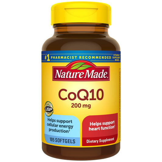 Nature Made CoQ10 200 mg, complément alimentaire pour le soutien de la santé cardiaque, 105 gélules molles, approvisionnement pour 105 jours